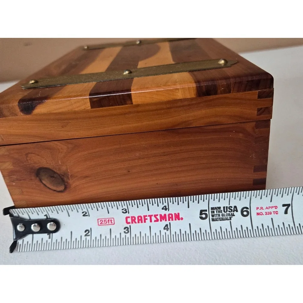 Vintage Cedar Keepsake Box Etched Glass Lid Brass Lock Key Jewelry Memory Chest